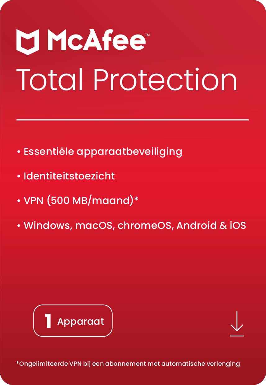 McAfee Total Protection 2021 | 1Apparaat - 1jaar | Windows - Mac - Android - iOS