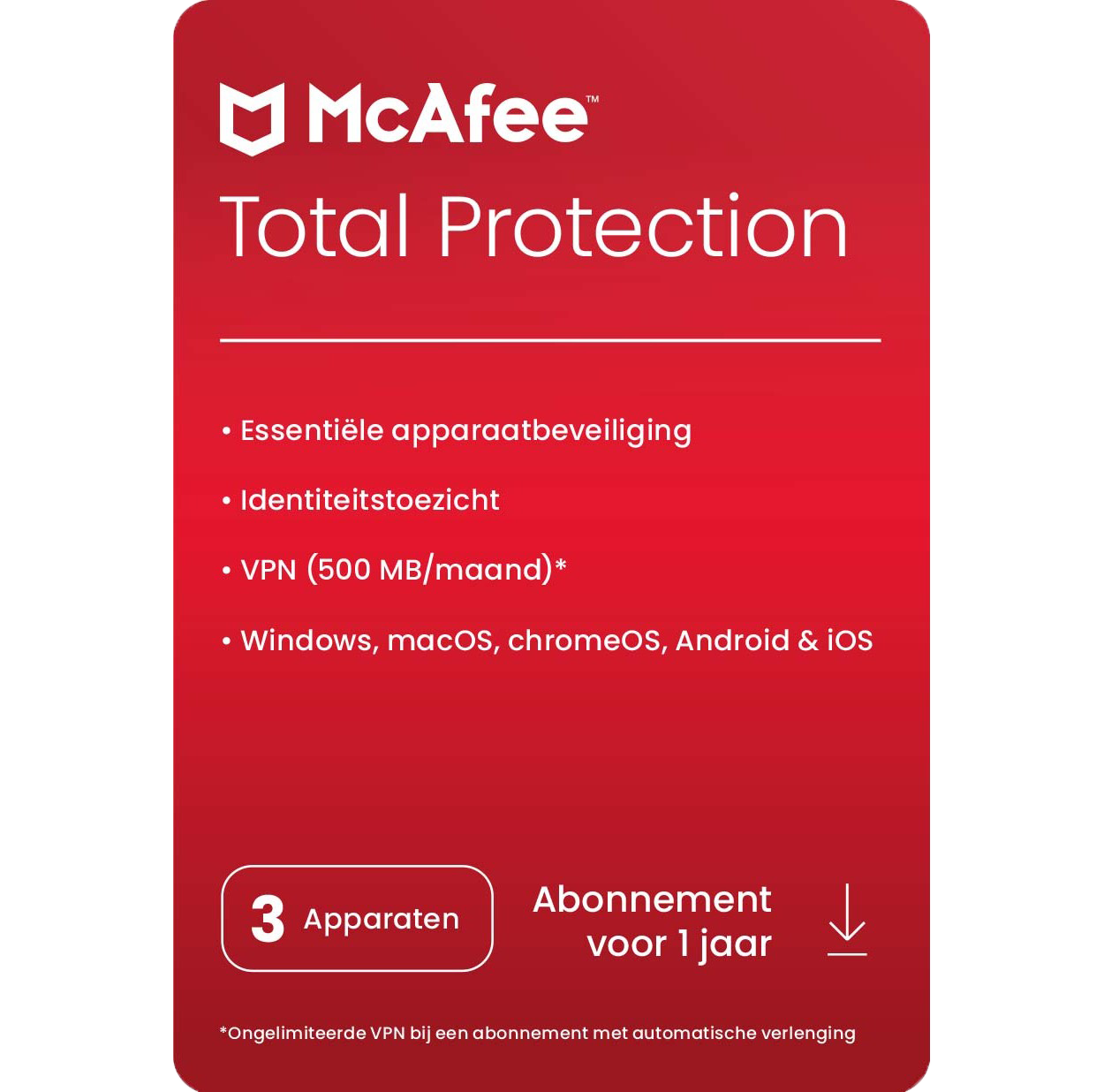 McAfee Total Protection 2022 | 3 Apparaten - 1 jaar | Windows - Mac - Android - iOS | 2022/2023 | inclusief antivirus | bestellen