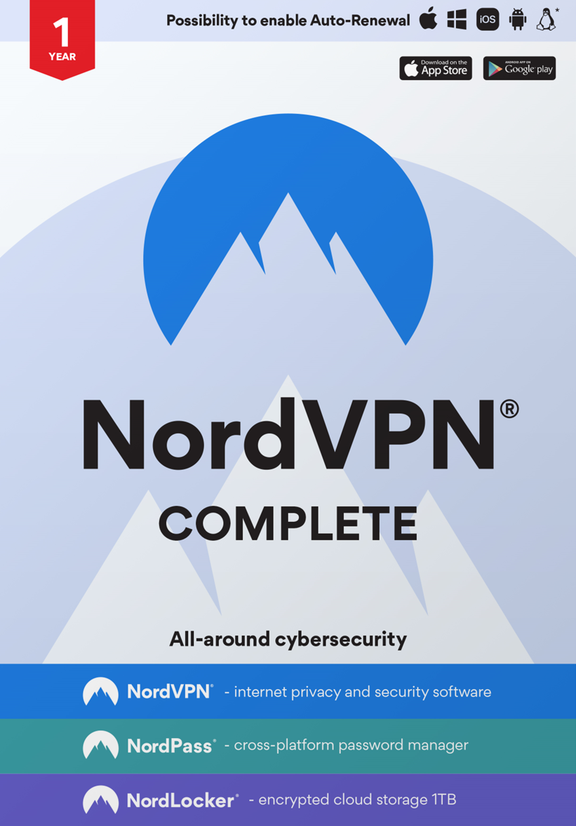 NordVPN Complete | 6 Apparaten 1 Jaar | Inclusief NordPass | 2000 GB cloudopslag